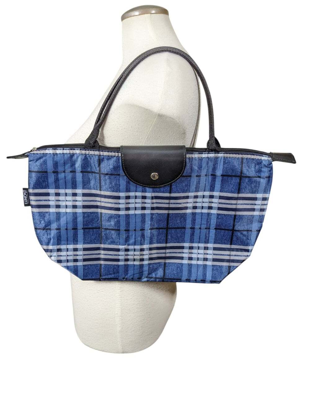 Lunch To Go Insulated Lunch Cooler Bag Tote Bag Office School Blue Plaid